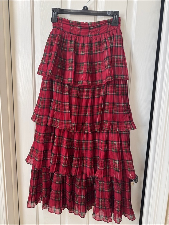 ANTONIO MELANI Dresses & Skirts - ANTONIO MELANI Red Plaid Tiered Maxi Skirt